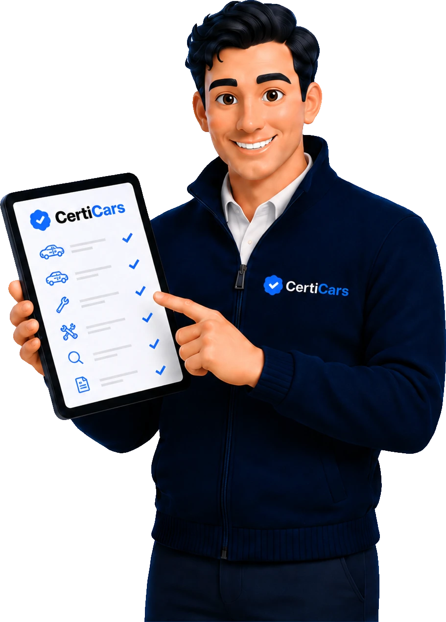 Konsultant CertiCars prezentujacy raport CertiCheck na tablecie